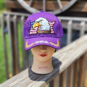 Ladies Purple USA Eagle Head BLING Hat NEW